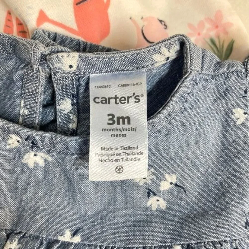 Carter’s Baby girl 3 Pc Set Body Suit, Shorts, Blouse Set 3 M (#5501)
